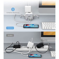 prelungitor tip cub tessan ts-301-c, 3 prize, 2 x usb a, 1 x usb-c, cablu 1.5m