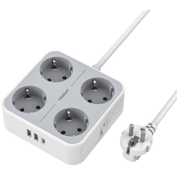 prelungitor tessan ts-302-c, 4 prize, 2 x usb-a, 1x usb-c, 3a, cablu 2m