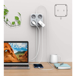 prelungitor tessan ts-302-c, 4 prize, 2 x usb-a, 1x usb-c, 3a, cablu 2m