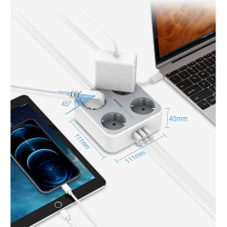 prelungitor tessan ts-302-c, 4 prize, 2 x usb-a, 1x usb-c, 3a, cablu 2m