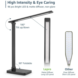 lampa de birou led lepro pr310002 control touch, 3 moduri, 9w, 750 lumeni, negru