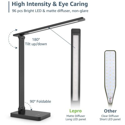 lampa de birou led lepro pr310002 control touch, 3 moduri, 9w, 750 lumeni, negru