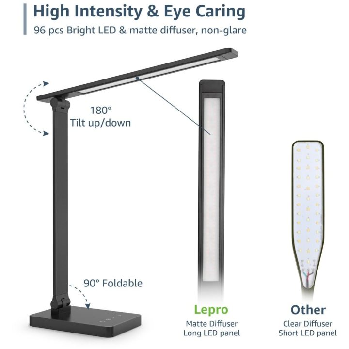 lampa de birou led lepro pr310002 control touch, 3 moduri, 9w, 750 lumeni, negru