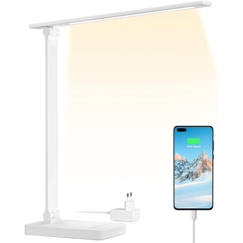 lampa de birou led lepro pr310003 control touch, 3 moduri, 15w, 655 lumeni, usb, alb