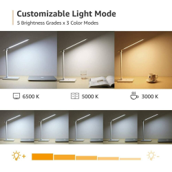 lampa de birou led lepro pr310003 control touch, 3 moduri, 15w, 655 lumeni, usb, alb