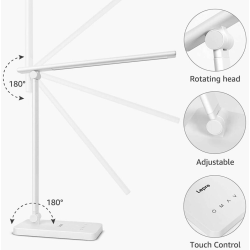 lampa de birou led lepro pr310003 control touch, 3 moduri, 15w, 655 lumeni, usb, alb