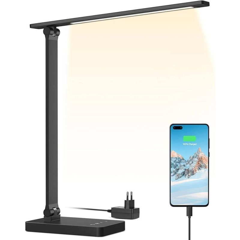 lampa de birou led lepro pr310004 control touch, 3 moduri, 15w, 655 lumeni, usb, negru