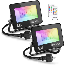 set 2 proiectoare de podea led rgb lepro, telecomanda , 15w, ip65 waterproof