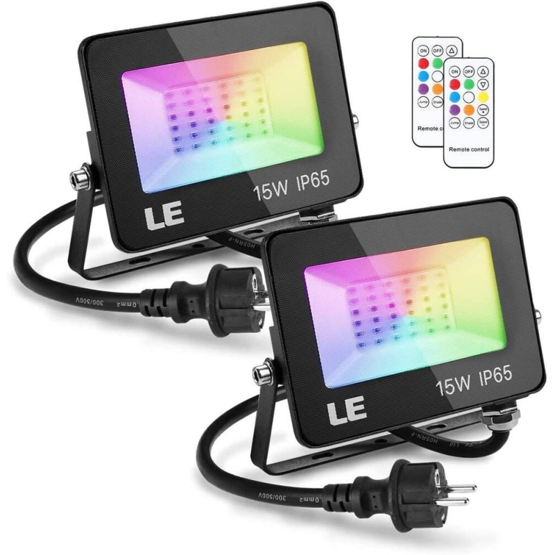 set 2 proiectoare de podea led rgb lepro, telecomanda , 15w, ip65 waterproof