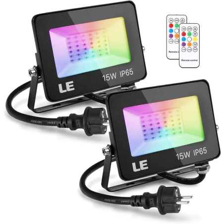 set 2 proiectoare de podea led rgb lepro, telecomanda , 15w, ip65 waterproof