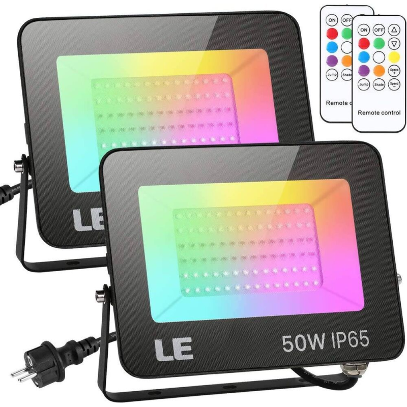 set 2 proiectoare de podea led rgb lepro, telecomanda , 50w, ip65 waterproof