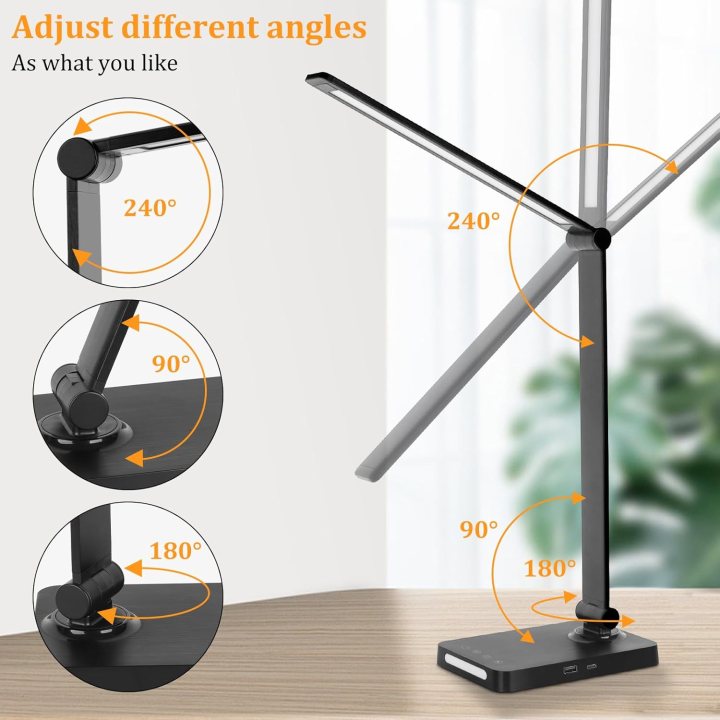 lampa de birou led rovo 5502p, lumina veghe, 5 moduri de lumina, 4 intensitati, 6w, control touch, usb