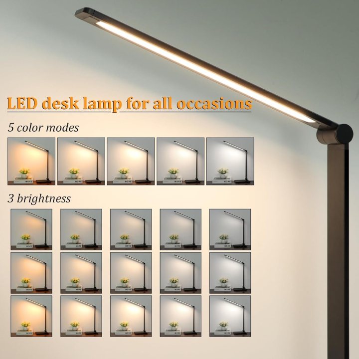 lampa de birou led rovo 5502p, lumina veghe, 5 moduri de lumina, 4 intensitati, 6w, control touch, usb