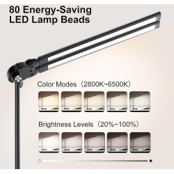 lampa de birou led rovo 5508, lumina veghe, 5 moduri de lumina, 4 intensitati, 14w, control touch, usb