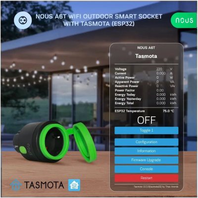 priza inteligenta wifi pentru exterior nous a6t, ip44, 16a - tasmota