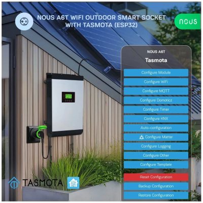 priza inteligenta wifi pentru exterior nous a6t, ip44, 16a - tasmota
