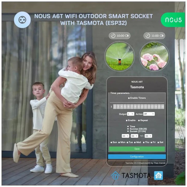 priza inteligenta wifi pentru exterior nous a6t, ip44, 16a - tasmota