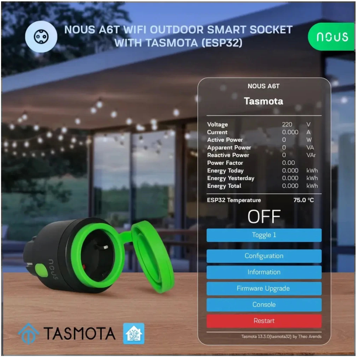 set 2 prize inteligente wifi pentru exterior nous a6t, ip44, 16a - tasmota