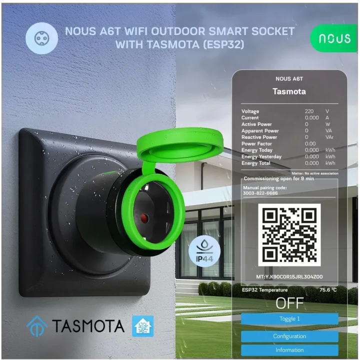 set 2 prize inteligente wifi pentru exterior nous a6t, ip44, 16a - tasmota