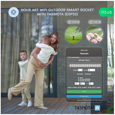 set 2 prize inteligente wifi pentru exterior nous a6t, ip44, 16a - tasmota