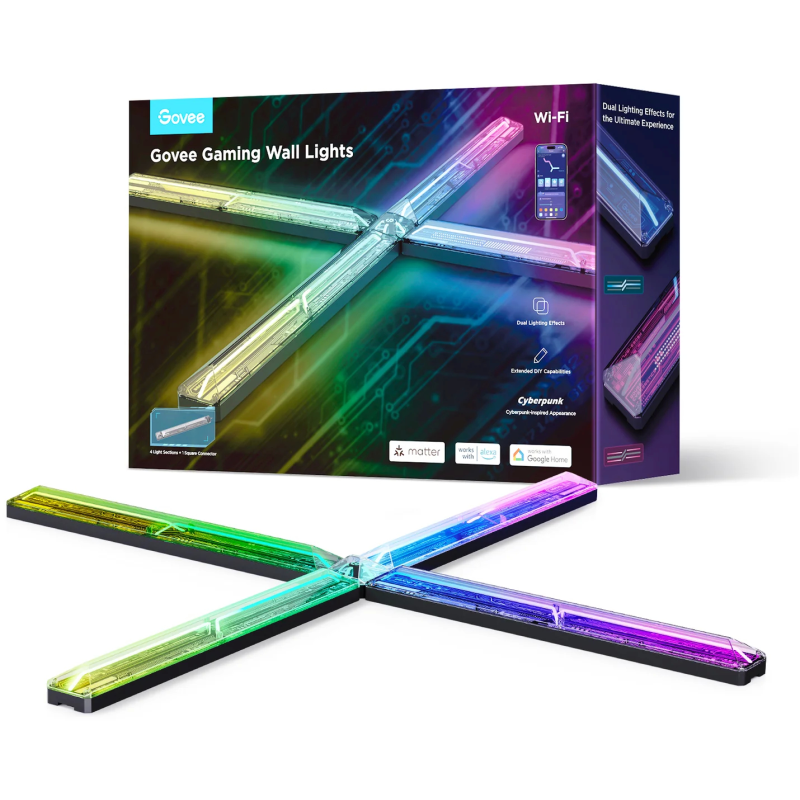 set 4+1 bara led govee gaming wall light, h6063, rgbic, smart, sincronizare muzica, wifi, alexa, google assistant