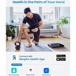 cantar de baie smart renpho r-a016,  bluetooth, maxim 180kg, negru,mod de sarcina, 13 masuratori, bmi, compatibil cu samsung hea