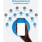 cantar de baie smart renpho r-a016,  bluetooth, maxim 180kg, negru,mod de sarcina, 13 masuratori, bmi, compatibil cu samsung hea