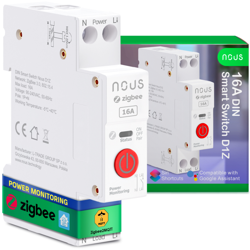 siguranta inteligenta nous d1z, 16a, zigbee, 1 canal, monitorizare energie, montare pe sina din siguranta inteligenta nous d1z, 16a, zigbee, 1 canal, monitorizare energie, montare pe sina din