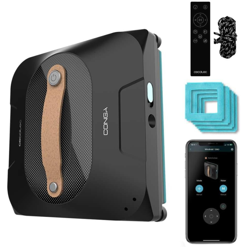 robot curatare geamuri cecotec conga windroid 1390 doublespray connected, pulverizare subla, control aplicatie , telecomanda, 8 