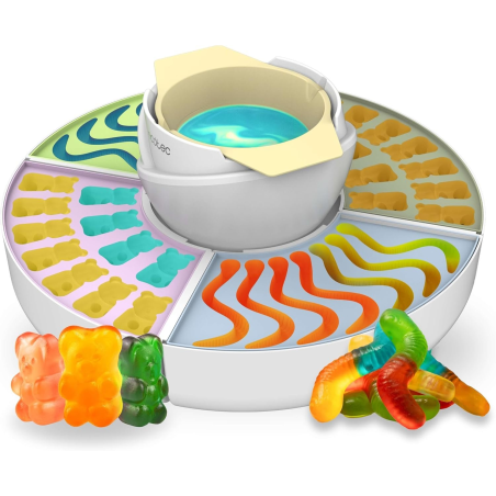 aparat 2 in 1 cecotec funsugar gummy pentru preparat jeleuri si fondue de ciocolata ,40 w, 4 matrite din silicon, 4 tavi detasab