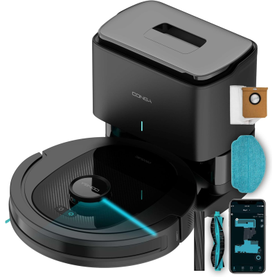 robot de aspirare conga 8490 ultimate ultra, 4 in 1, 7000 pa, laser, autonomie 170 minute, 2 perii centrale, functie mop, baza a