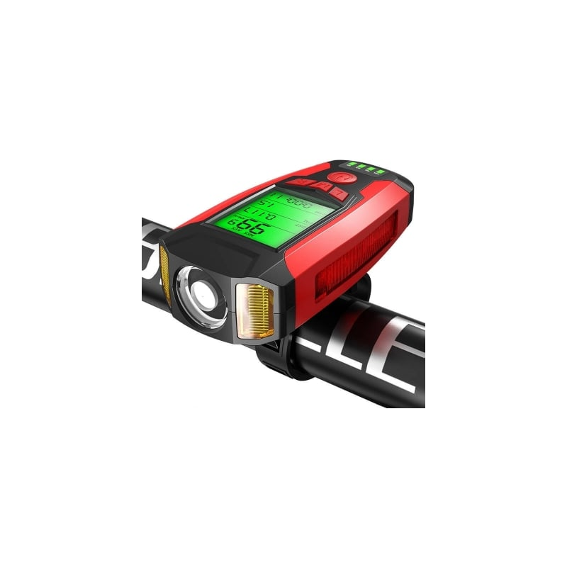 lanterna pentru bicicleta 4 in 1 superfire bm01, 300 lumeni, afisare viteza, km, temperatura, display cu afisaj, 5 functii,