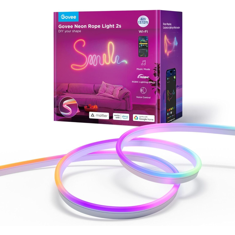 banda led govee neon rope 2 h61d4-w rgbic, inteligenta, 4m, sincronizare muzica, matter, wifi, alexa, google asistant - alb banda led govee neon rope 2 h61d4-w rgbic, inteligenta, 4m, sincronizare muzica, matter, wifi, alexa, google asistant - alb