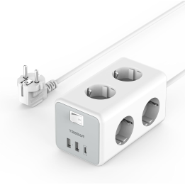 prelungitor tip cub tessan ts-306-c, 6 prize, 2 usb, 1 usb-c, 3a, cablu 2m