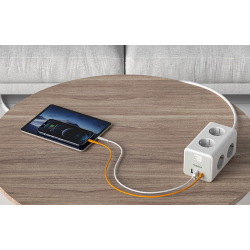 prelungitor tip cub tessan ts-306-c, 6 prize, 2 usb, 1 usb-c, 3a, cablu 2m