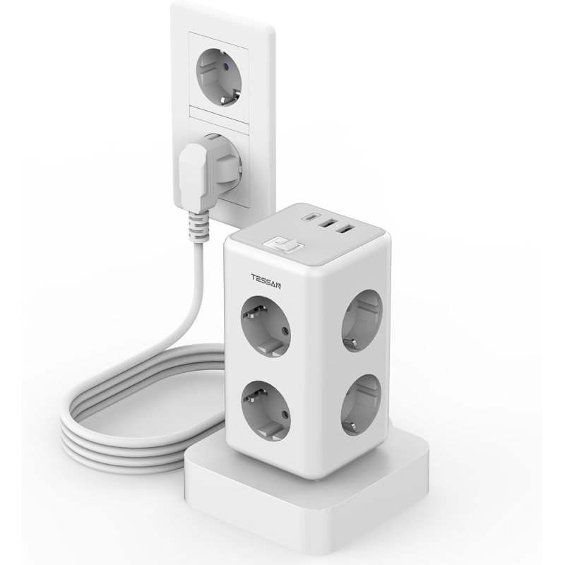 prelungitor tip turn tessan ts-306ts-c, 6 prize, 2 usb, 1 usb-c, 3a, cablu 2m