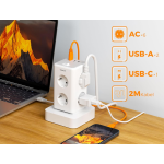 prelungitor tip turn tessan ts-306ts-c, 6 prize, 2 usb, 1 usb-c, 3a, cablu 2m