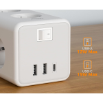 prelungitor tip turn tessan ts-306ts-c, 6 prize, 2 usb, 1 usb-c, 3a, cablu 2m