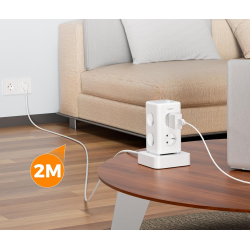 prelungitor tip turn tessan ts-306ts-c, 6 prize, 2 usb, 1 usb-c, 3a, cablu 2m