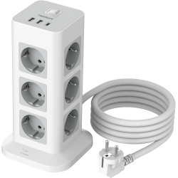 prelungitor tip turn tessan tps04-de, 12 prize, 3 usb, 1 usb-c, 3a, cablu 2m