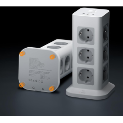 prelungitor tip turn tessan tps04-de, 12 prize, 3 usb, 1 usb-c, 3a, cablu 2m