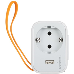 adaptor priza tessan ts-332, 1 priza, 1 port usb-c, 1 port usb, 10a
