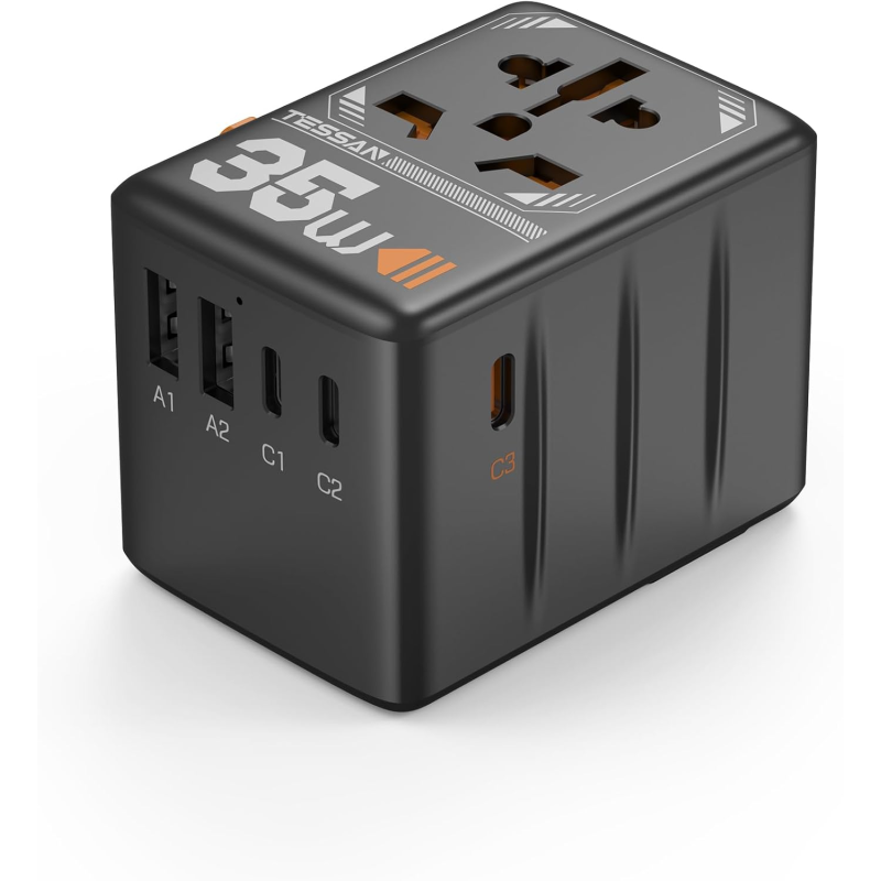 adaptor priza international tessan ts-wta02, 2xusb, 2xusb-c ,1xusb-c incarcare rapida , 35w