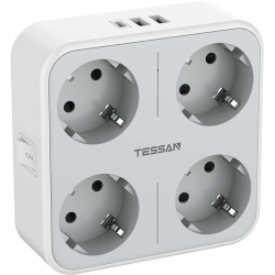 adaptor priza tessan ts-302-de-c, 4 prize, 2 x usb-a, 1x usb-c, 10a