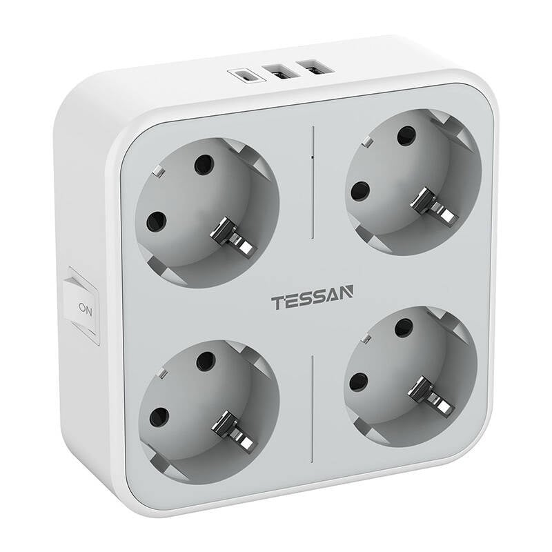 adaptor priza tessan ts-302-de-c, 4 prize, 2 x usb-a, 1x usb-c, 10a