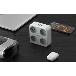 adaptor priza tessan ts-302-de-c, 4 prize, 2 x usb-a, 1x usb-c, 10a