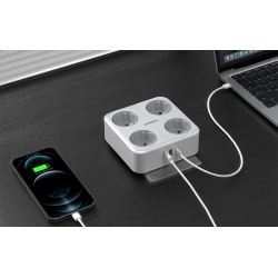 adaptor priza tessan ts-302-de-c, 4 prize, 2 x usb-a, 1x usb-c, 10a