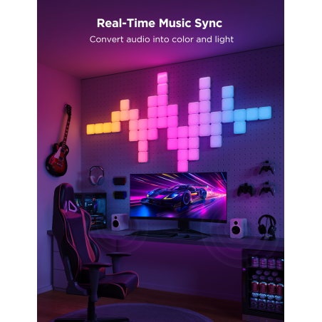 kit panouri mici luminoase led govee h8069, rgbic, wi-fi + bluetooth, 10 panouri, alexa , google asistant, matter