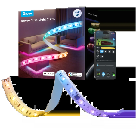 banda led govee h61f5 2 pro, 5m, rgbww, 60 leds m,  alexa, google asistant, matter, bluetooth, wi-fi