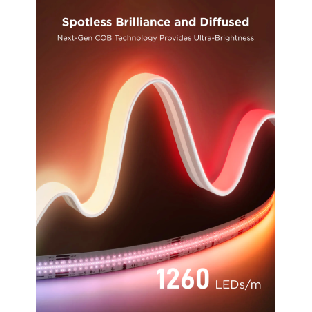 banda led govee cob h61e5 pro, 3m, rgbic+w, 1260 leds m,  alexa, google asistant, matter, bluetooth, wi-fi